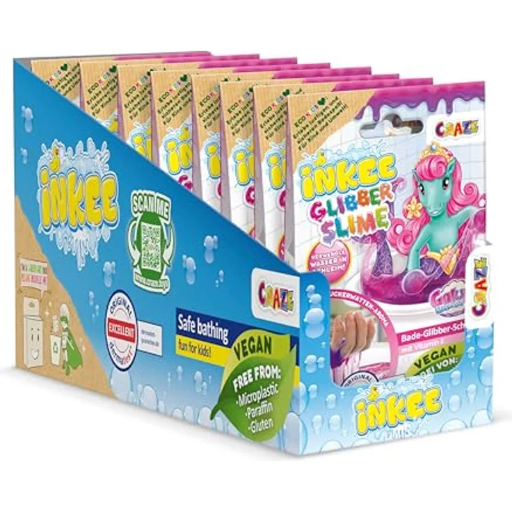INKEE Bath Slime Galupy Mermaid, 8er Pack Badeschleim für Kinder mit neon-pinkem Schleimpulver und Zuckerwatte-Aroma, 8x 100g, Badezusatz mit Vitamin E