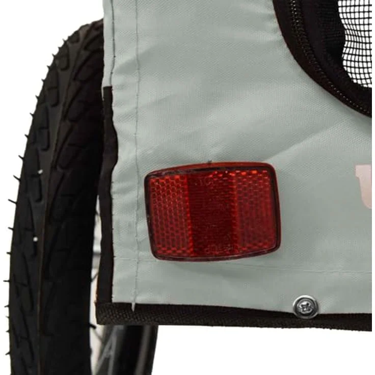 vidaXL Fahrradhundeanhänger Fahrradanhänger Hunde Grau und Schwarz Oxford-Gewebe & Eisen, Reflektoren & Flagge für sicheres Fahren – Bild 6