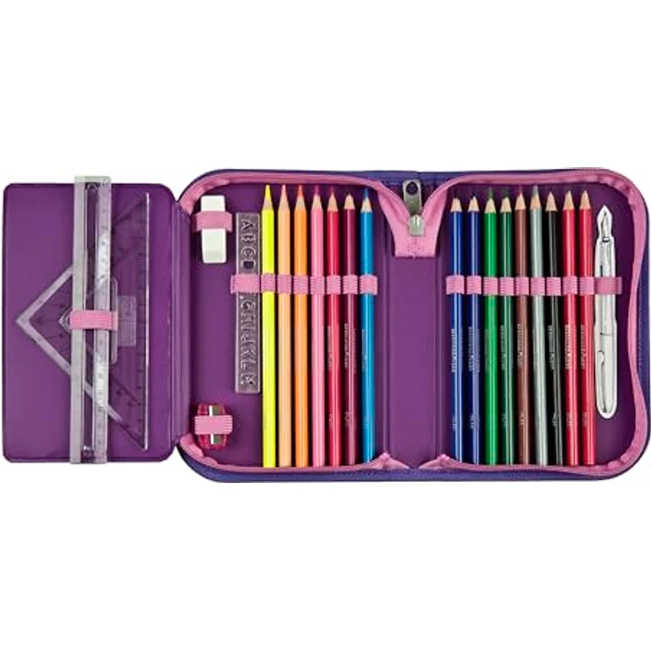 Scooli Gefülltes Schüleretui Unicorn Academy, 14 Buntstifte, 2 Bleistifte, ergonomisches Design, robustes Material, ideal für Schule und Freizeit, ab 6 Jahren – Bild 3