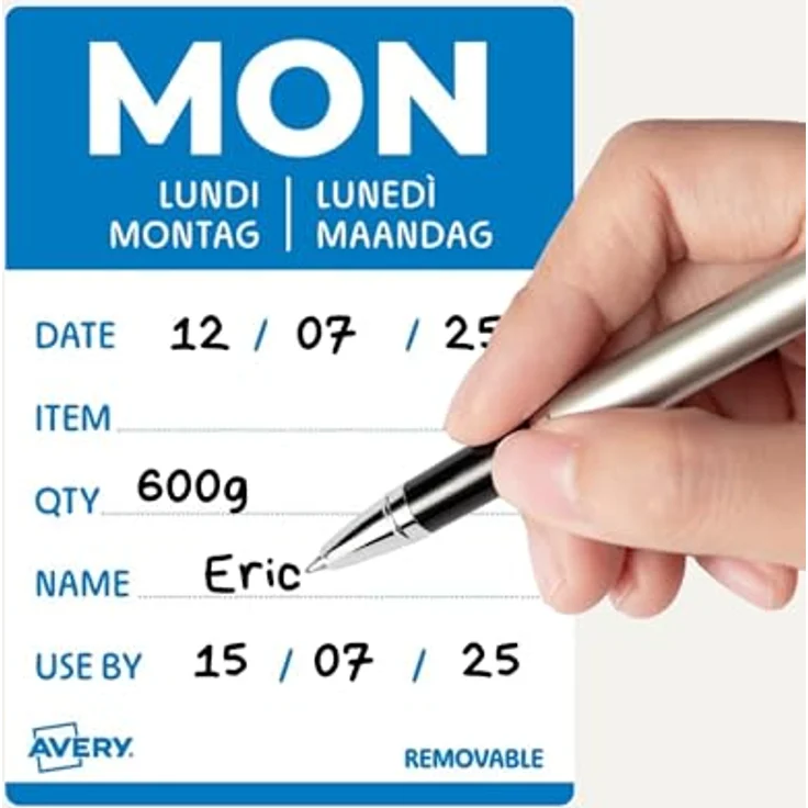 AVERY Zweckform ablösbare Lebensmittel-Tagesetiketten Montag, blau, 40 x 56 mm, 500 Aufkleber, 5-sprachig, HACCP-konform – Bild 4