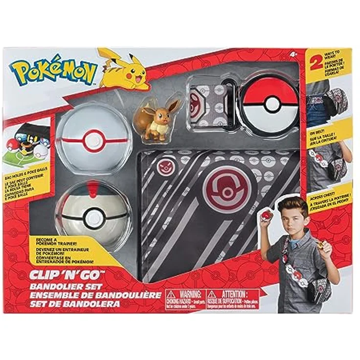 Jazwares Pokémon Clip n Go Trainer Set mit 5 cm Evoli Figur, inkl. Premierball, Timerball und Bandolier Gürtel für bis zu 6 Pokébälle – Bild 1