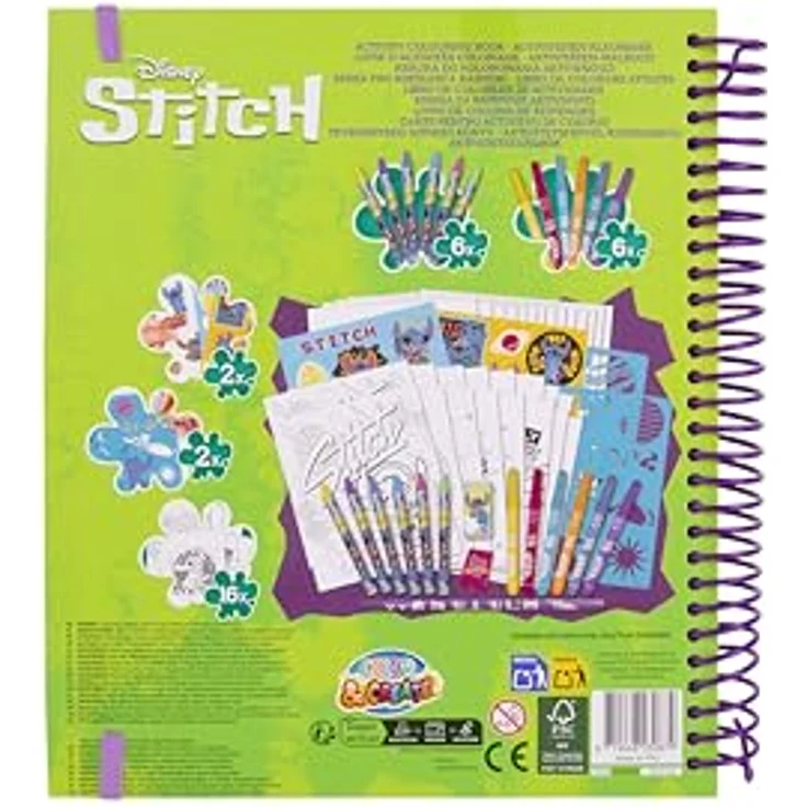 Canenco Kreativset Disney Stitch - Color & Create - Schablonen-Malbuch für kreative Bastelideen, geeignet für Kinder ab 3 Jahren – Bild 4