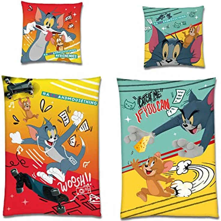 BERONAGE Tom & Jerry Kinder-Bettwäsche 135 x 200 + 80 x 80 100% Baumwolle Renforcé-Linon Spike Nibbles Comic Cat Mouse Wende-Bettwäsche 2 Motive, deutsche Größe, bunt – Bild 4