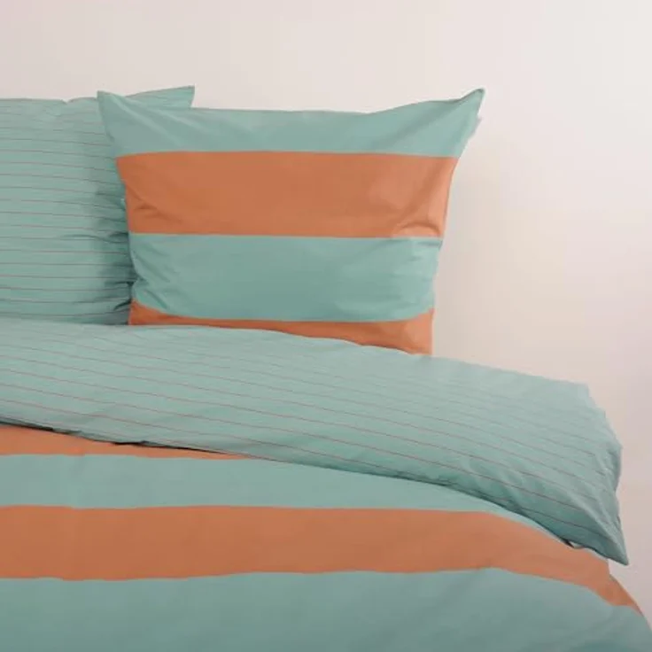 TOM TAILOR Renforcé-Bettwäsche, BOLD STRIPES Orange, Türkis (Warm Coral & Fresh Sage), 100% Baumwolle, Wendemotiv & farbiger Reißverschluss – Bild 3