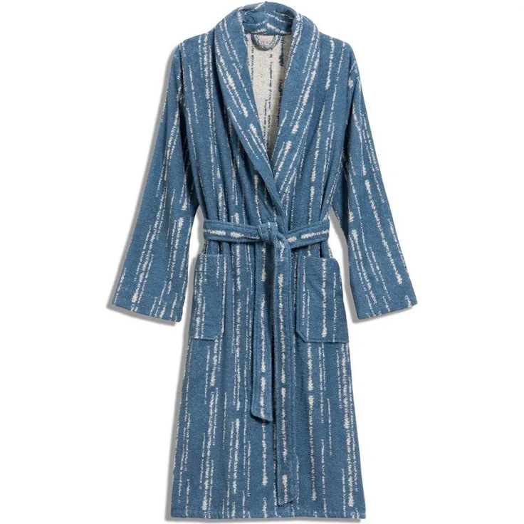 Möve Unisex-Bademantel Schalkragenmantel in Nature/Steel Blue, XS-XL, ideal für Sauna & Spa, Hotel, Morgenmantel