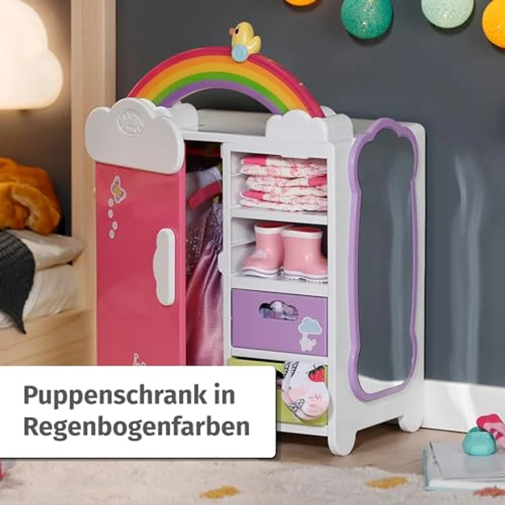 Baby Born Puppenkleiderschrank Regenbogen, mit Licht- und Soundeffekt, Kleiderstange und herausnehmbaren Schubfächern – Bild 2