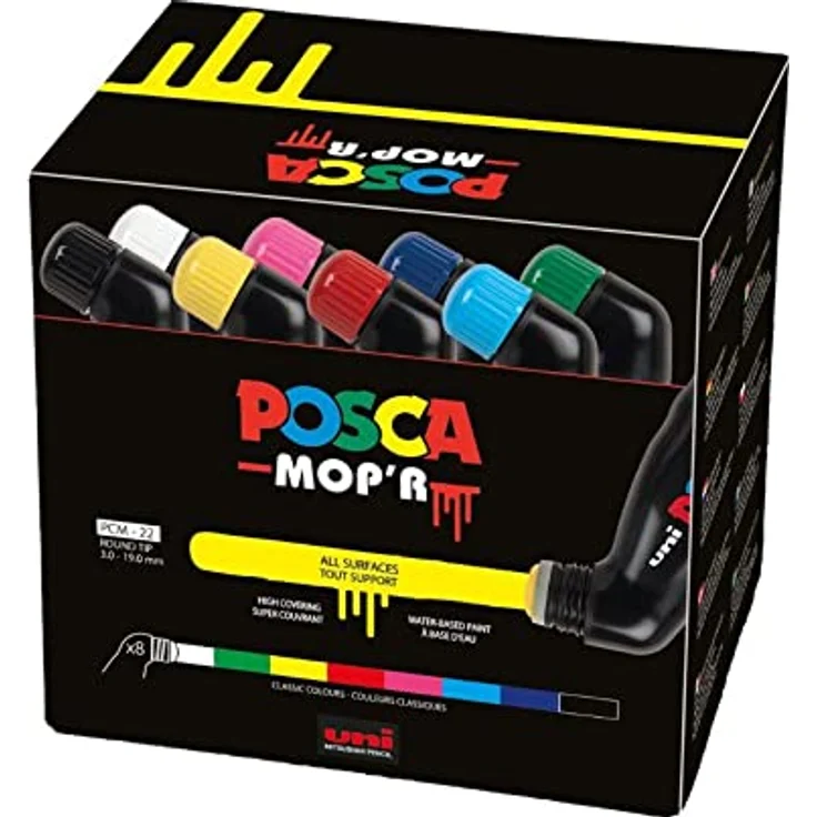 POSCA uni-ball 183208 - POSCA Marker MOP´R PCM-22, 8er Set, runde Stempelspitze 3 - 19 mm, ergonomische Form – Bild 1