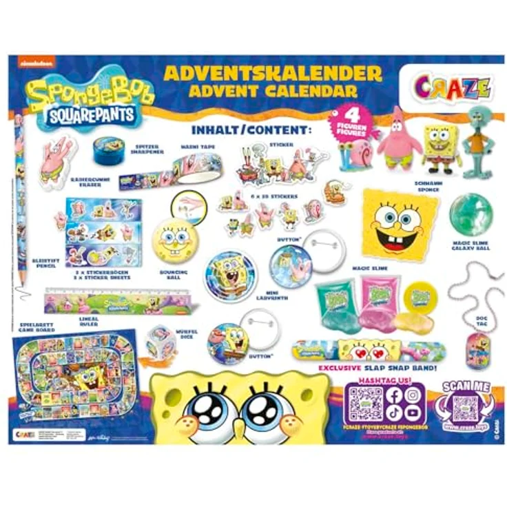 CRAZE SpongeBob Schwammkopf Adventskalender 2025, Spielzeug-Adventskalender mit 24 Überraschungen, inklusive 4 3D-Figuren und Schulsachen für Jungen und Mädchen – Bild 4