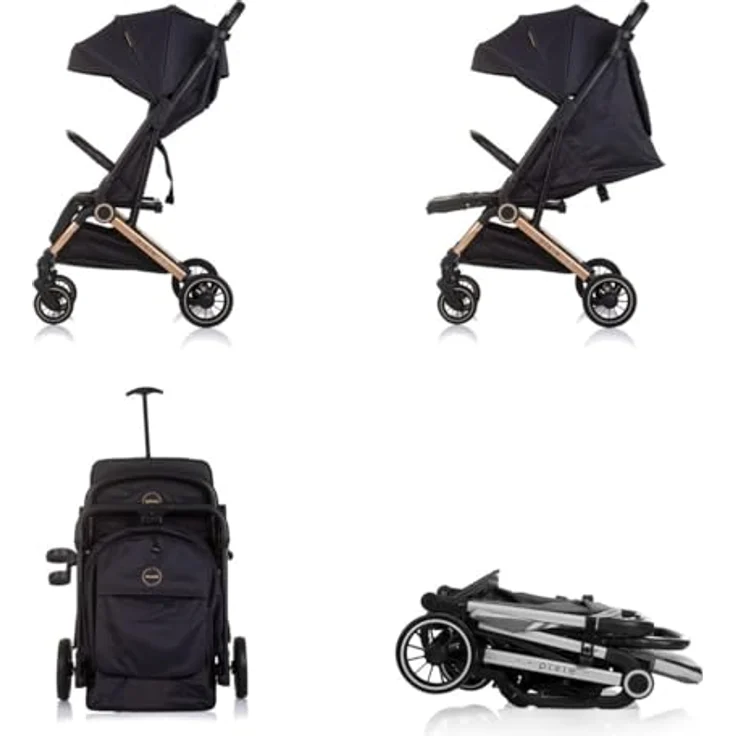 Chipolino Buggy Pixie, zusammenklappbar mit Getränkehalter, Ablagekorb, 22 kg max. Belastung, schwarz gold – Bild 3