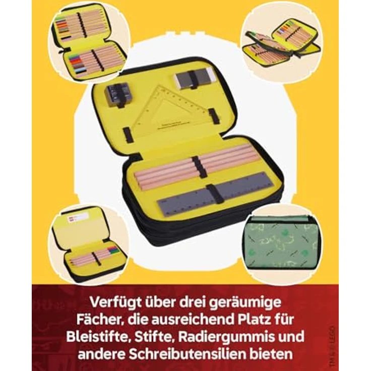 SKANDO BAGS LEGO® NINJAGO® Spinjitzu Master, 3-Fach Federmäppchen für Jungen mit Schulzubehör, 1 L, 19,5 x 6,5 x 13 cm – Bild 4