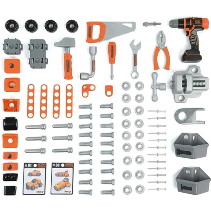 Smoby Spielwerkbank Black + Decker Werkbank Center, Kinderwerkbank mit großer Holzstruktur-Arbeitsfläche und Akkuschrauber, für Kinder ab 3 Jahren – Bild 3