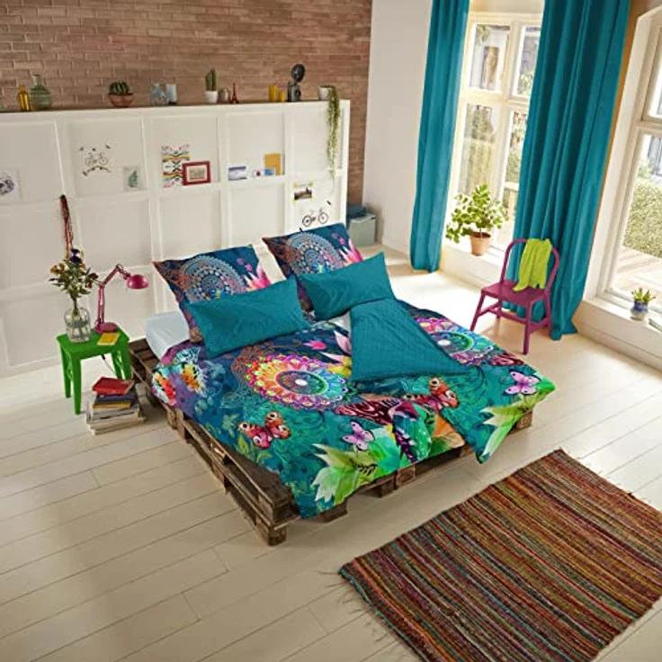 Hip Parada bettwäsche mit farbigen Figuren und Schmetterlinge, 100% Baumwolle/Satin-155x220cm, Satin, Multi Colour, 220x155x0.5 cm - Preisvergleich – Bild 6