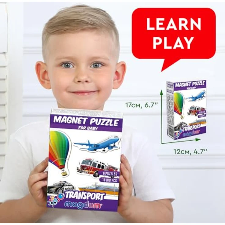 Magdum Magnet Puzzle Fahrzeuge & Transport, 18 Teile – Realistische Auto und LKW Magnete, Montessori Lernspielzeug für Kinder ab 3 Jahren, sicheres Kühlschrankpuzzle – Bild 2