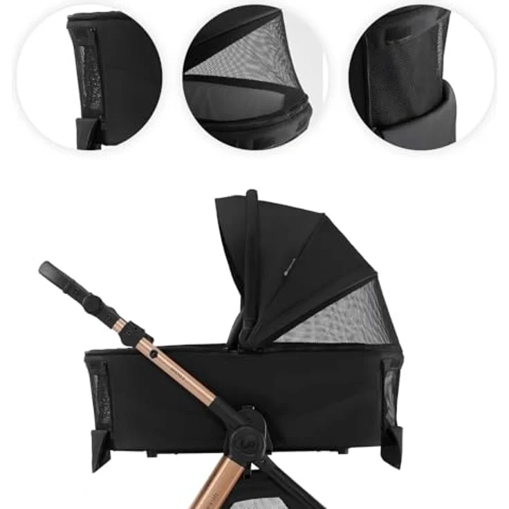 Kinderkraft VESTO 2, 3-in-1 Kombikinderwagen mit Babywanne, MINK PRO 2 Autositz, wendbarem Sportsitz, Travel System, Schwarz – Bild 6