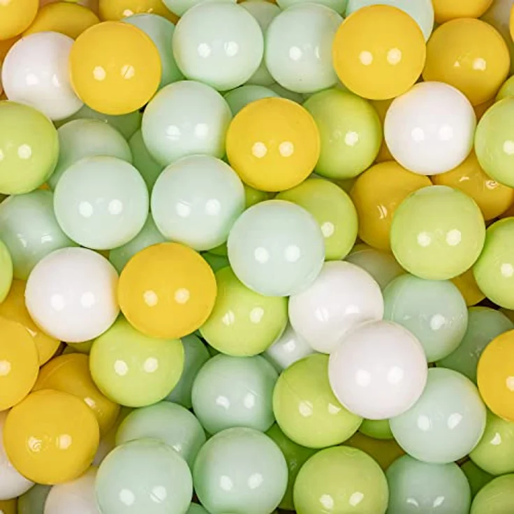 KiddyMoon Kinder Bälle ∅ 7 cm, 100 Stück Spielbälle für Bällebad, BPA-frei, Weiß/Minze/Hellgrün/Grau/Gelb, Made in EU – Bild 2