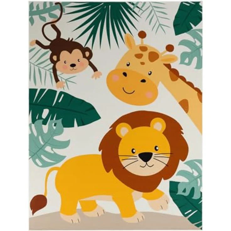 TT Home Kinderteppich, rutschfester Babyzimmerteppich mit Tiere und Weltkarte, grün-beige-blau, 80x150 cm, 100% Polyester – Bild 5