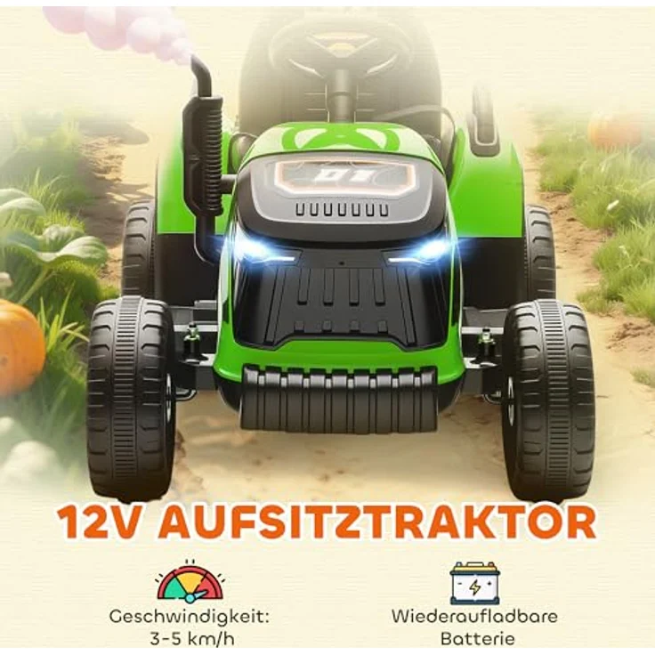 AIYAPLAY Elektrischer Kindertraktor mit Anhänger, Aufsitztraktor mit Fernbedienung, 2 Motoren, 3-Gang, für 3-8 Jahre, Grün – Bild 3
