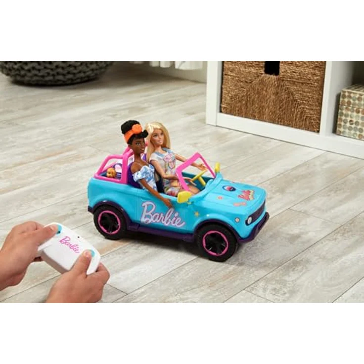 HOT WHEELS Barbie Ferngesteuerter SUV mit Aufklebern, kann 2 Barbie-Puppen plus Zubehör aufnehmen, individuelle Gestaltung durch aufklebbare Sticker, HTP53 – Bild 2