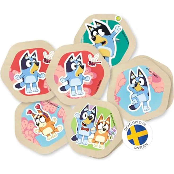 MICKI Memo – Holzspiel „Bluey“ – Memory-Spiel mit 38 sechseckigen Plättchen und motivierenden Bluey-Bildern, für Kinder ab 3 Jahren – Bild 2