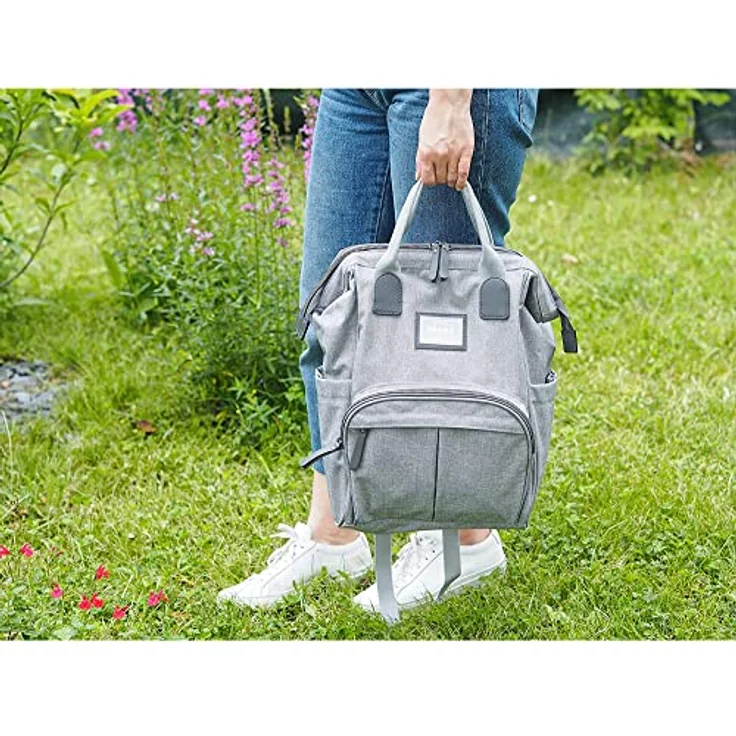 BÉABA - Wickelrucksack für Babys - Großes Fassungsvermögen - Inklusive Wickelunterlage - Zahlreiche Fächer - Große Öffnung - Isothermes Fach - Multifunktionale Wickeltasche - Wellington - Graumeliert – Bild 4