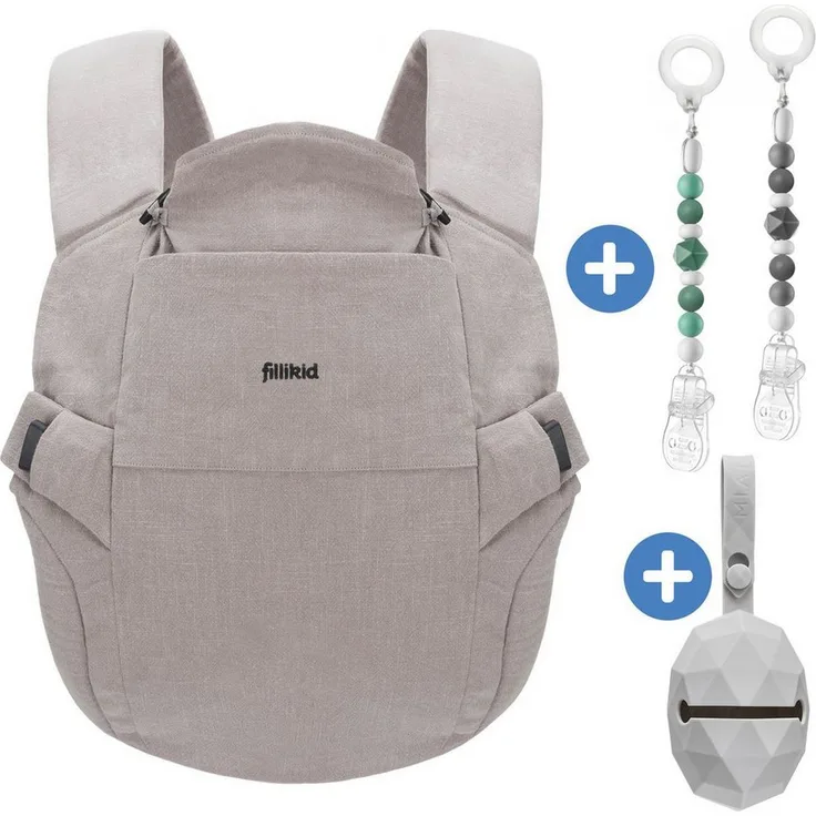 Fillikid Babytrage Natural, Bauchtrage Rückentrage Tragehilfe für Babys ab 3,5 kg, nachhaltig aus Baumwolle und Brennesselfasern, maschinenwaschbar