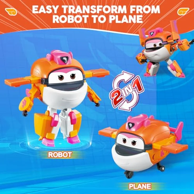 Super Wings Verwandlungsspielzeug Tiki & Taki, 2 in 1 Action Figur, 12,7 cm großes Flugzeug-Roboter-Spielzeug für Jungen und Mädchen ab 3 Jahren – Bild 4
