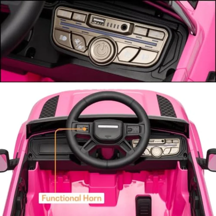 Vrooomy Land Rover Defender 90 Elektro-Kinderfahrzeug 12V, Akku-Kinderauto mit Fernbedienung, EVA-Rädern, 3-Punkt-Gurt, MP3-Player und funktionierenden Türen, Rosa – Bild 6