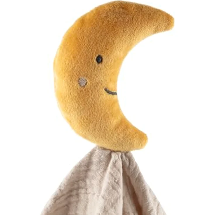 Sterntaler® Schmusetuch Mond, Baby Kuscheltuch aus hautsympathischem Musselin, flauschiger Mond, Knotendetails – Bild 4