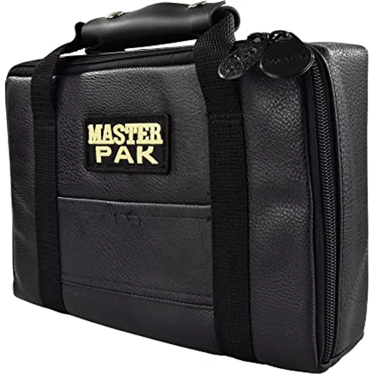 Karella Darttasche Master PAK,Lederoptik, schwarz, perfekte Aufbewahrung für bis 3 Set Darts und viel Zubehör, Dartcase, Tasche für Darts