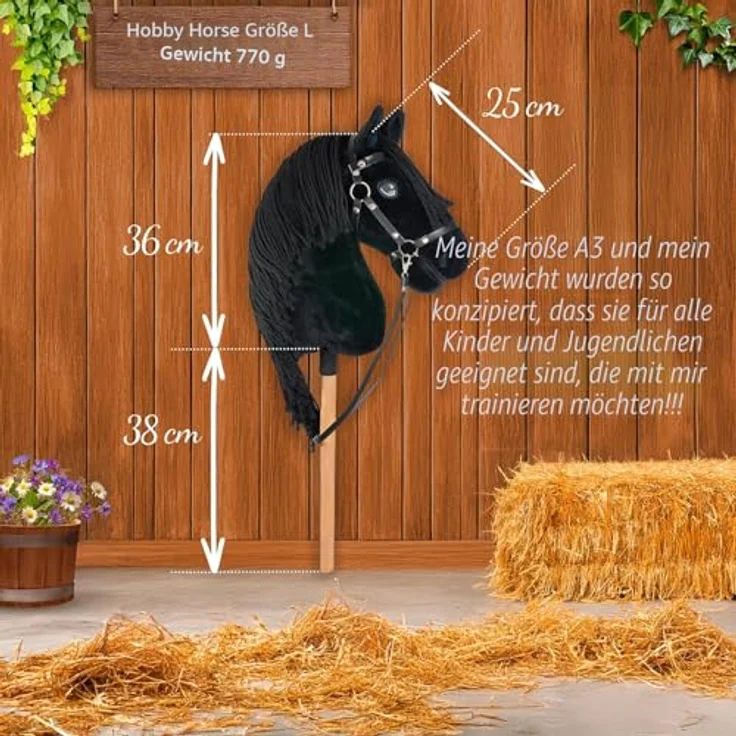 Hobby Horse Land Black Star A3, Steckenpferd mit Trense und Set, Schwarz, langlebige Materialien für aktives Spielen – Bild 3