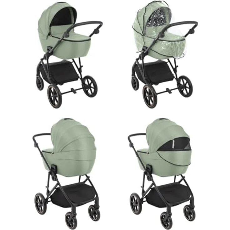 Kikkaboo Thea 2 in 1 Kinderwagen, EVA-Räder, verstellbarer Schiebegriff, tragbare Babywanne, grün – Bild 6