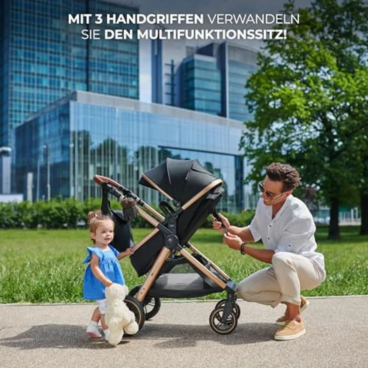 Kinderkraft 3in1 Kombi-Kinderwagen-Set ESME, wendbarer Sitz & Wanne in einem, bis 22 kg, inkl. Babyschale MINK PRO i-Size, Getränkehalter, Wickeltasche, Moonlight Grey, mit Gratis Mobilitätsgarantie – Bild 4