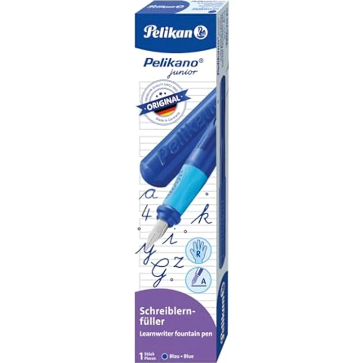 Pelikan Pelikano junior P67, Schreiblernfüller A für Rechtshänder, blau mit kratzfreier Edelstahlfeder und löscherbarer Tinte – Bild 1