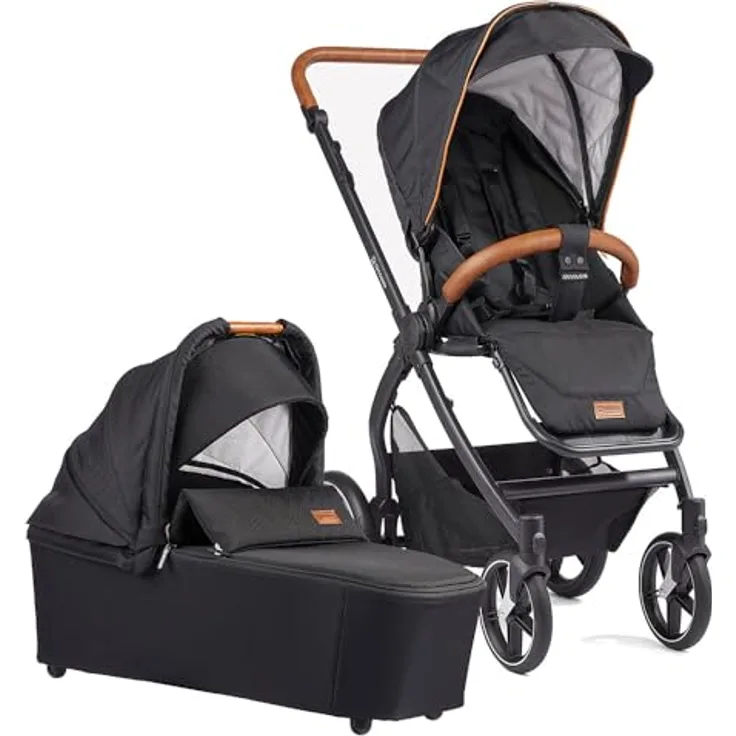 Gesslein Kinderwagen FX4 STYLE, Baby Erstausstattung (leichtes Kinderwagen Set mit Liege- und Sitzoption, individuell einstellbar, Fünf-Punkt-Sicherheitsgurt, Kinderwagen 3 in 1), Schwarz