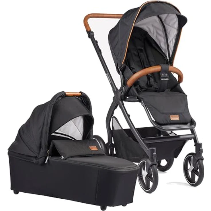 Gesslein Kinderwagen FX4 STYLE, Baby Erstausstattung (leichtes Kinderwagen Set mit Liege- und Sitzoption, individuell einstellbar, Fünf-Punkt-Sicherheitsgurt, Kinderwagen 3 in 1), Schwarz – Bild 1