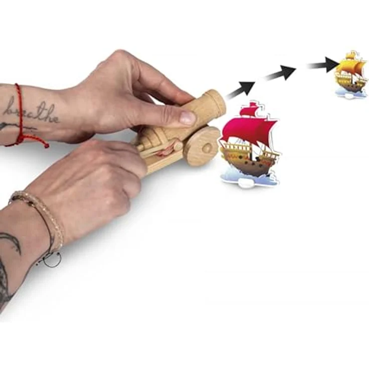 albi ALBI Ship Ahoy, Kinderspiel für 2-4 Spieler mit Holzkanone und Strategieelementen – Bild 3