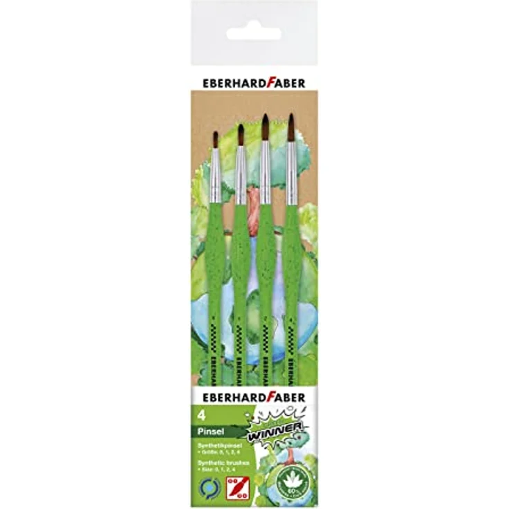 Eberhard Faber 579926 - Green Winner Synthetik-Pinselset mit 4 Größen, Rundpinsel mit ergonomischer Dreikant-Griffzone, Pinsel zum Malen und Zeichen in der Schule und Freizeit – Bild 1