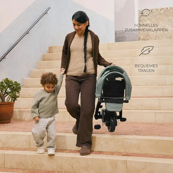 Kinderkraft Dreirad Jazz 2, 5-in-1 Klappdreirad mit 360° drehbarem Sitz, wasserdichtem Verdeck und 5-Punkt-Sicherheitsgurten – Bild 4
