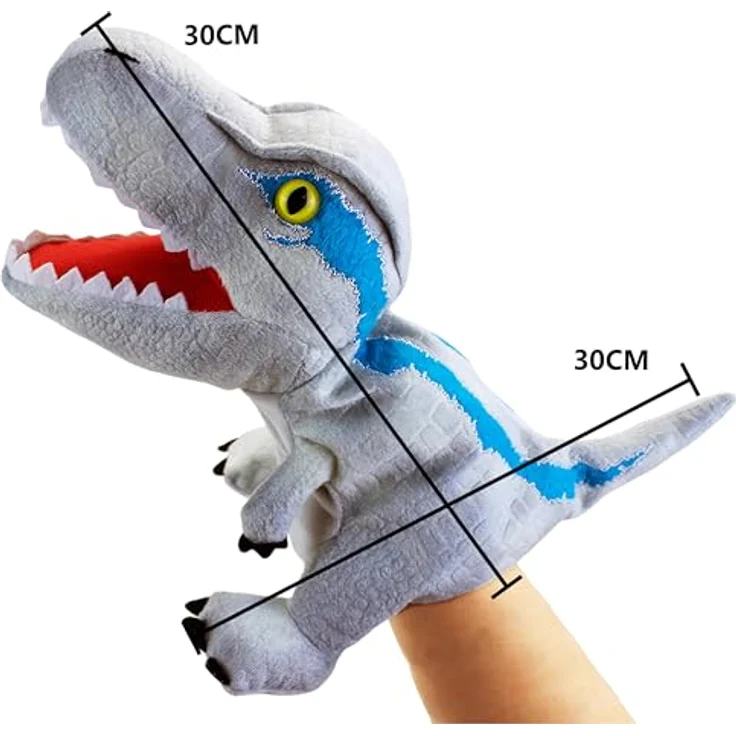 LOMTRATS Dinosaurier-Handpuppen Set, Triceratops und Tyrannosaurus Rex mit beweglichen Mündern, ca. 30 cm, Plüsch Spielzeug für Geschichtenerzählen und motorische Förderung – Bild 2