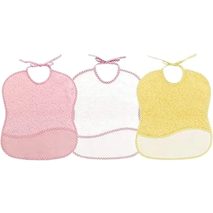 Ti TIN - 3er-Pack Kreuzstich-Lätzchen 100% Baumwolle mit sehr weichem Griff, Farbe rosa, Maße: 25x30 cm - Lätzchen mit Bändchenverschluss, sehr einfach zu benutzen.