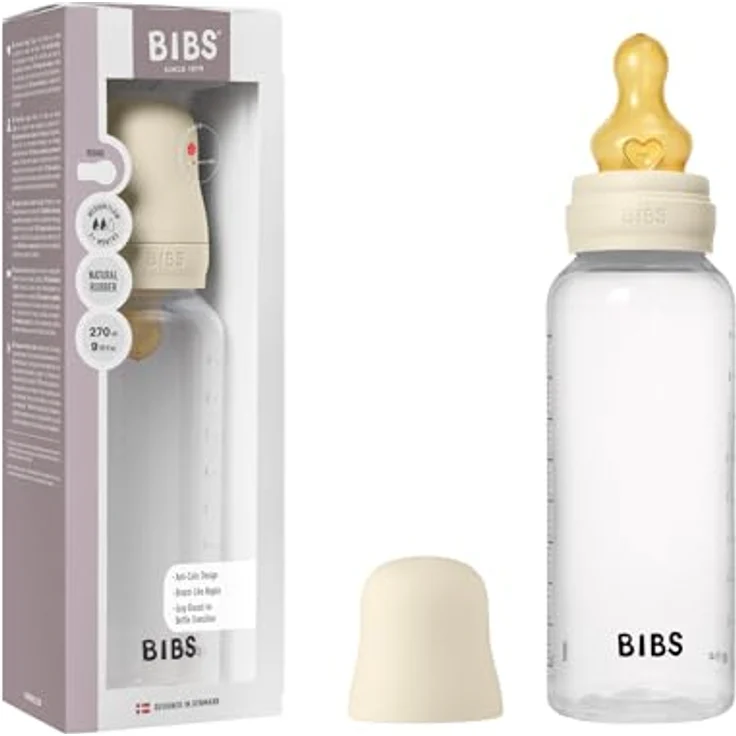 Bibs PP-Flasche Baby Bottle Round 270 ml, Latex-Trinksauger mittlerer Nahrungsfluss, Ivory – Bild 1