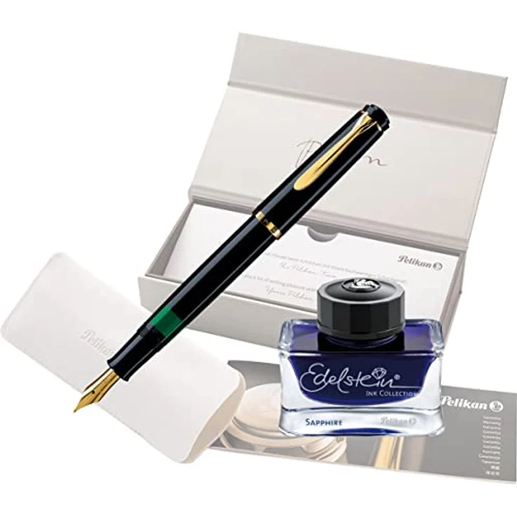 Pelikan Kolbenfüllhalter Classic M200, vergoldete Edelstahlfeder, F Feder, schwarz – Bild 1