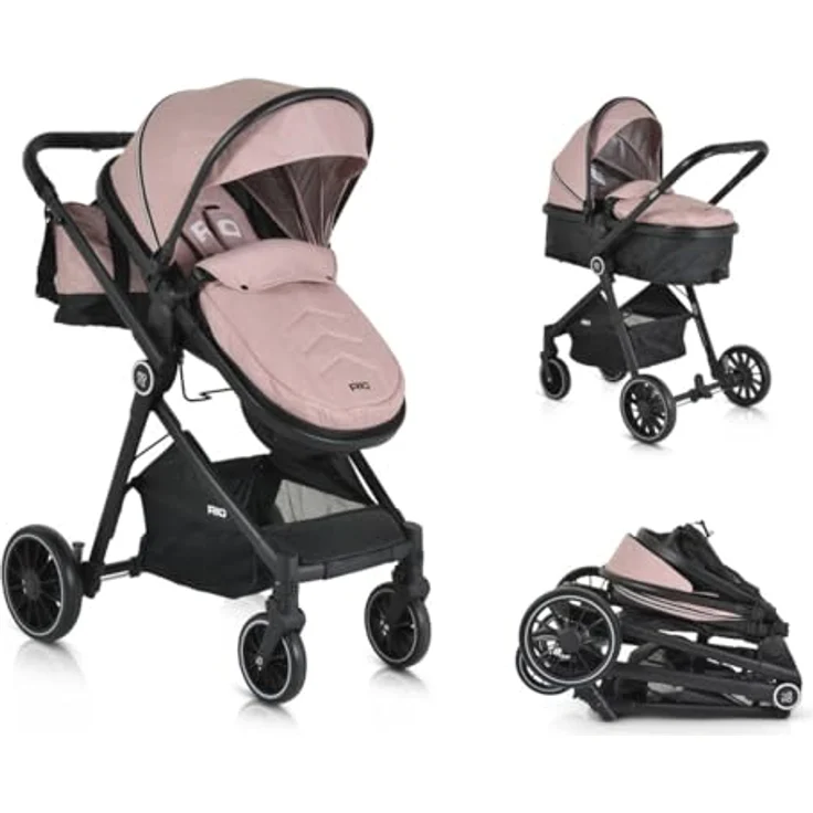 Moni Kombikinderwagen 2 in 1 Rio 22 kg rosa, umbaubar, klappbar, mit Fußabdeckung und großem Korb – Bild 2
