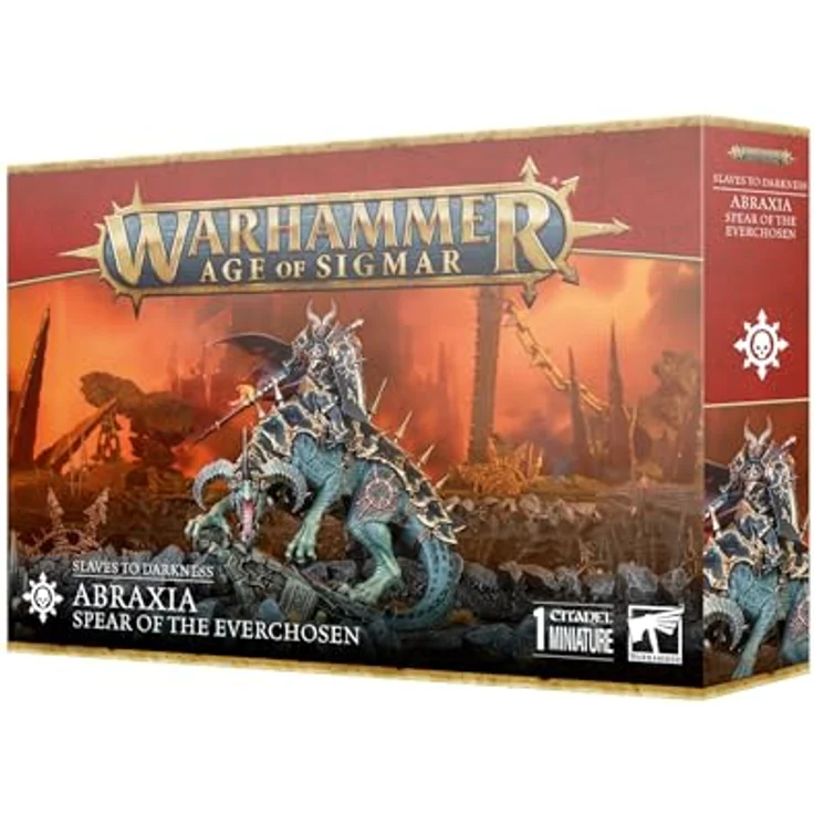 Games Workshop Warhammer Age of Sigmar Slaves to Darkness Abraxia Spear of the Everchosen, mehrteiliger Plastikbausatz mit 49 Teilen und Citadel 100mm Rundbasis, unmontiert und unbemalt – Bild 2