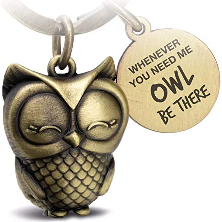 FABACH Eule Schlüsselanhänger Owly mit Gravur, Freundschafts- und Glücksbringer aus Bronze mit Lasergravur "Whenever you need me owl be there"