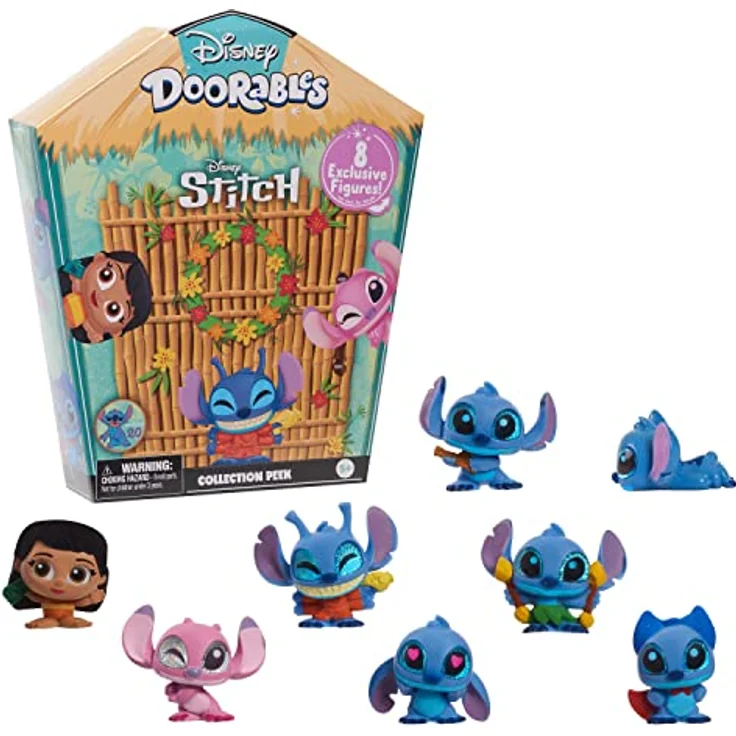 Just Play Disney Doorables Stitch Collection Peek, 8-teilig, 3,8 cm große Sammelfiguren, Kinderspielzeug ab 5 Jahren, Surfer-Hütte Design – Bild 1