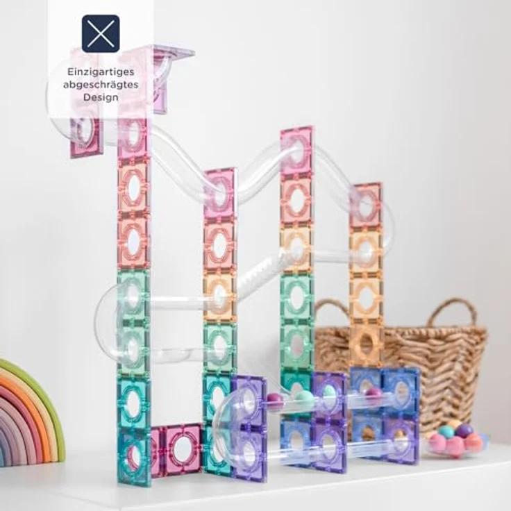 Connetix Magnetspielbausteine Kugelbahn Pastel Ball Run Pack verstärkte Magnete Lernspiel, 106 Teile, ab 3 Jahren – Bild 5