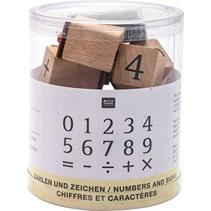 Rico Design – Holzstempel-Set mit Zahlen und Zeichen, Natur