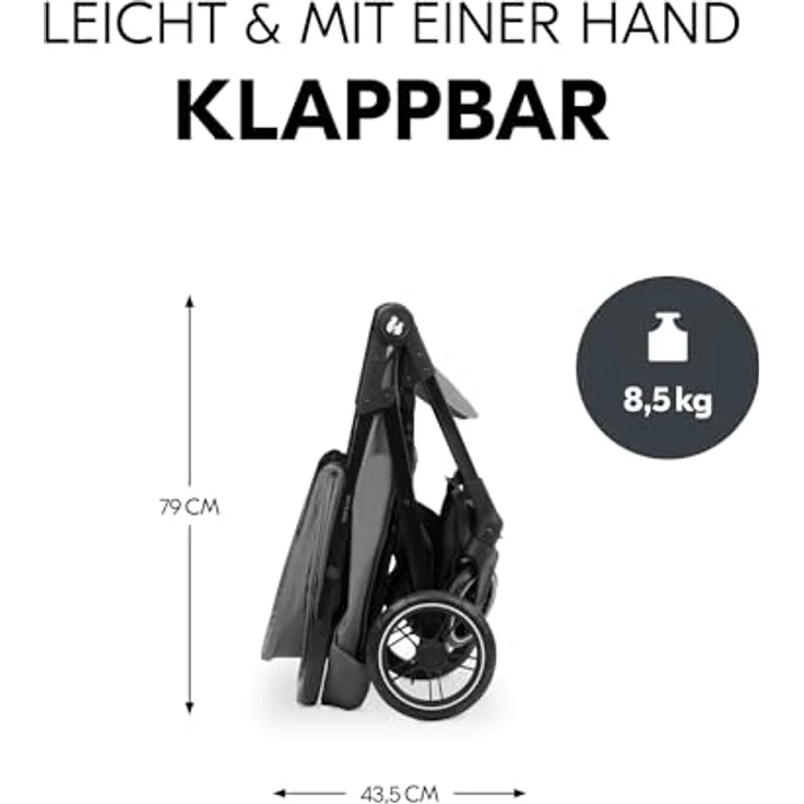 Hauck Kinderwagen Shop N Care, Klappbuggy bis 25 kg mit Liegefunktion, Getränkehalter und Snack Tablett, Klein Zusammenklappbar, Sonnenverdeck (UPF 50+), XL Korb (Grey) – Bild 3