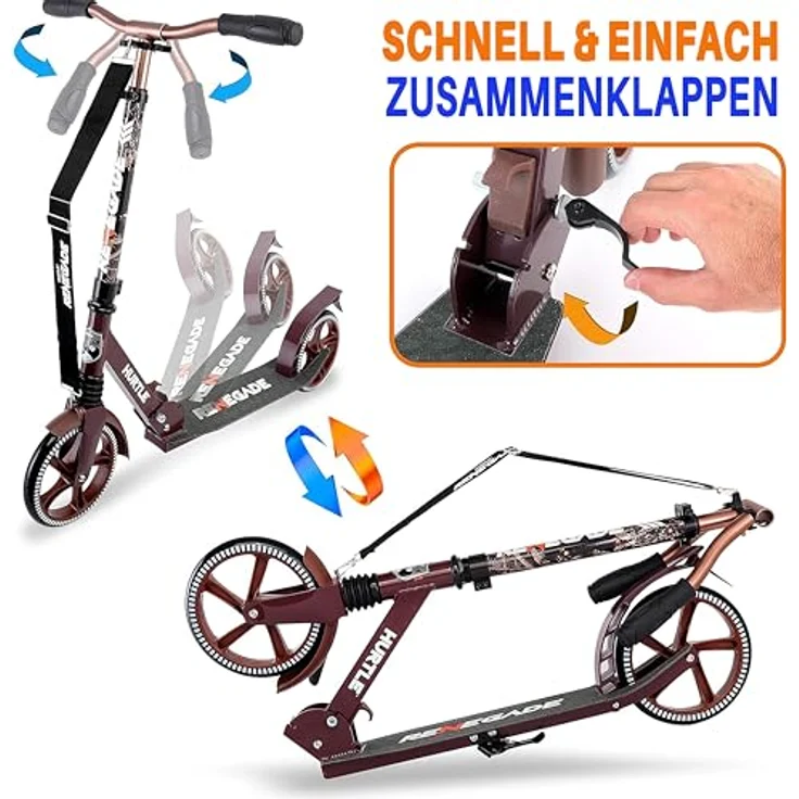 Pyle Hurtle Renegade Tretroller, 2-Rad-Klapproller für Kinder und Erwachsene mit verstellbarem T-Bar und robustem Legierungsdeck – Bild 3